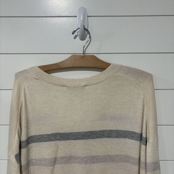 Ann Taylor LOFT | Sweater Pullover V Neck Striped Long Sleeve Pink- Size Large - Picture 6 of 9